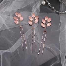 BERYUAN Women Vintage Rose Gold Leaf Hair Pin Set Hair Clip Bridal Hair Accessory Gift for Her Party Headpiece for Bride Bridesmaid Girls (5 leafs, rose gold)