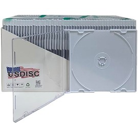 USDISC CD Jewel Cases Slimline 5.2mm, Single 1 Disc, White, Pack of 50