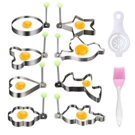 Fried Egg Mould, Pack of 8 Pancake Shape Egg Ring, Fried Egg Moulds with Folding Handles and Oil Brush, Fried Egg Mould, Egg Ring, Non-Stick Fried Egg Moulds for Omelets, Fried Eggs, Meatloaf