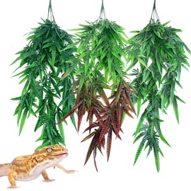 Hamiledyi 3 Pack Reptile Plants Terrarium Hanging Plant Artificial Leaves Reptile Hide with Suction Cup for Bearded Dragon Hermit Crab Lizard Snake Geckos Chameleon