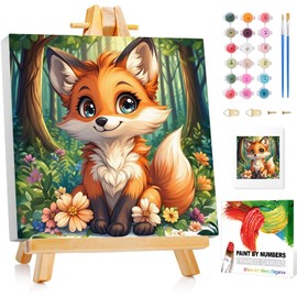 Reivworl Fox Paint by Numbers Kit for Kids, Fox Paint by Number with Frame and Easel, Paint by Number Kids Age 5-8-12 for Gifts and Decor (8X8Inch)