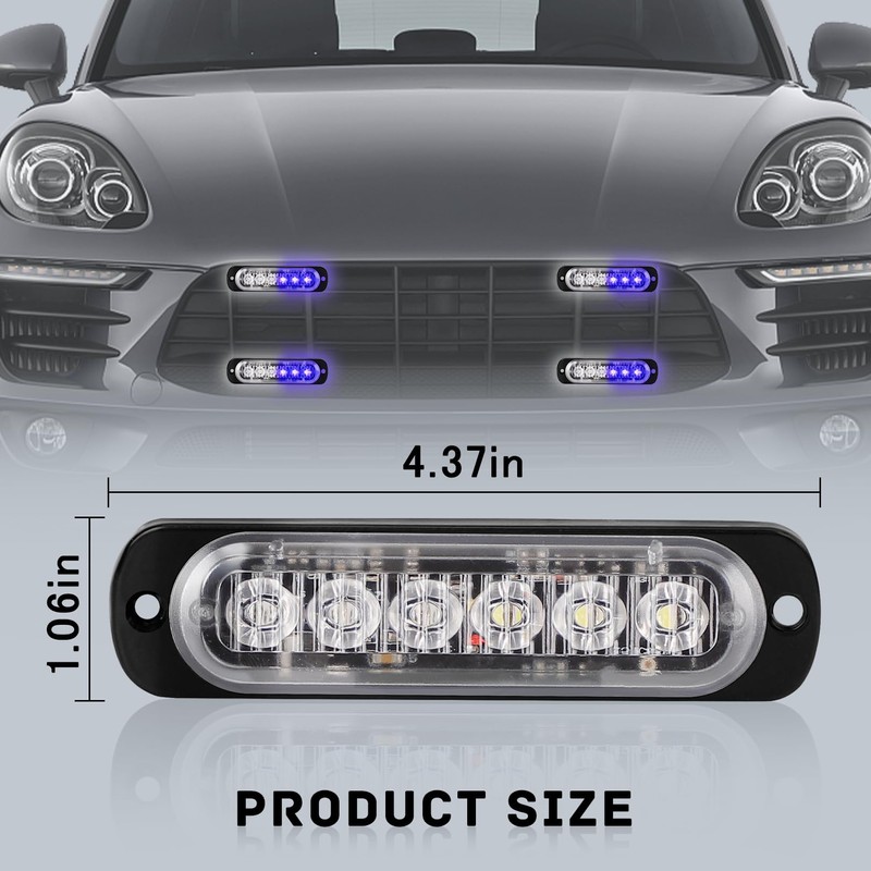 4-Pack 6 LED Amber Strobe Lights Vehicles Trucks Emergency Strobe