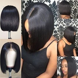 Peluca de Cabello Bob Bob, Peluca sin Gluio de Alta Densidad para Mujeres Pelucas de Cabello Liso de Tamaño Ajustable para Uso Diario Negro
