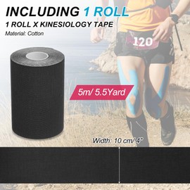 PATIKIL 5.5 Yard x 4 inch Kinesiology Tape, 1 Roll Adhesive Cotton Sports Muscle Support Tapes Waterproof Elastic Tape for Knee Ankle Wrist Shoulder, Black