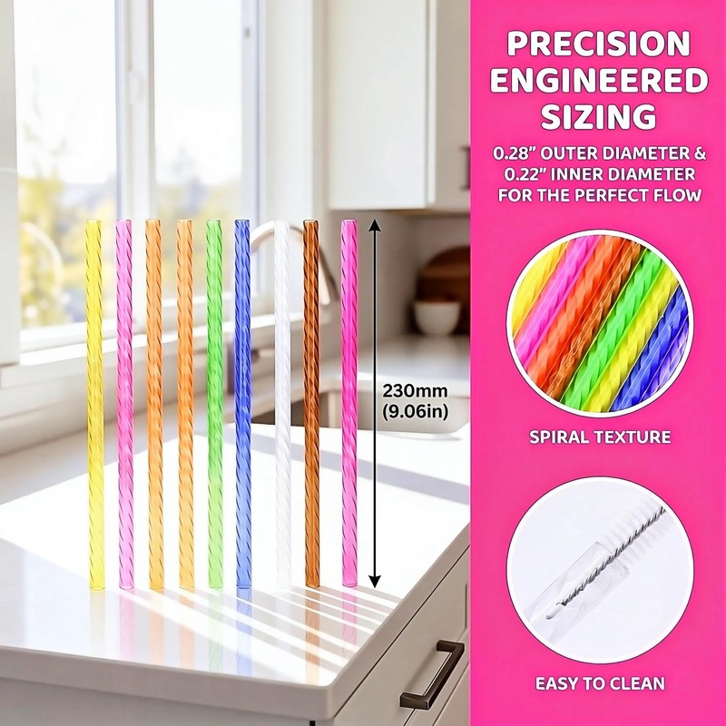50PCS Reusable Straws with Cleaner Brush, 9.06" Long Colorful Clear