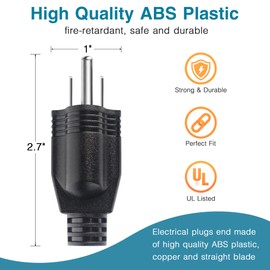 NEMA 5-15P Electrical Replacement Plugs，125V 15A 2-Pole 3-Wire Grounding Replacement for Extension Cord Ends，Male Straight Blade Plug 3-Pack