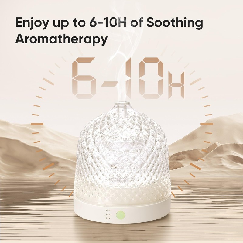 Lecdura Glass Essential Oil Diffuser, 200ml Ultrasonic Aroma Diffusers with