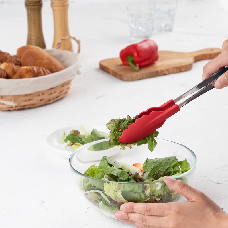 Endoshoji BTV7601 Commercial Antibacterial Heat Resistant Colorful Tongs, Red, Metal