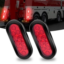 Biqing 2PCS Oval Rear Truck Lights Side Light Red,10LED 12V Trailer Tail Lights Stop Turn Signal Parking Tail Brake Lights for Boat Trailer Truck RV
