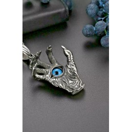 Fashion Jewelry large EVIL BLUE EYEBALL EYE HAND pendant 24" 925 Sterling Silver Necklace men