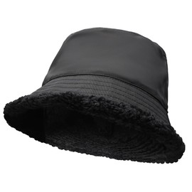 Harssidanzar Mens and Womens Winter Bucket Hats Wool Lining Waterproof Warm Fisherman Cap CU609US,Black, Size Medium