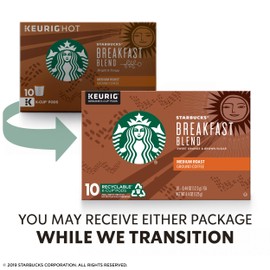 Starbucks Medium Roast K-Cup Coffee Pods — Breakfast Blend for Keurig Brewers — 1 box (10 pods)