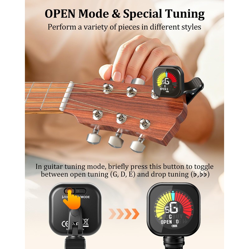 New Bee Guitar Tuner Clip-On Rechargeable with Color Screen 360°