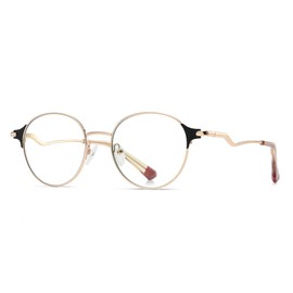 Cyxus Blue Light Filter Glasses Frame Round Vintage Retro Style for PC TV Tablet Unisex (8132 Black & Gold), gold