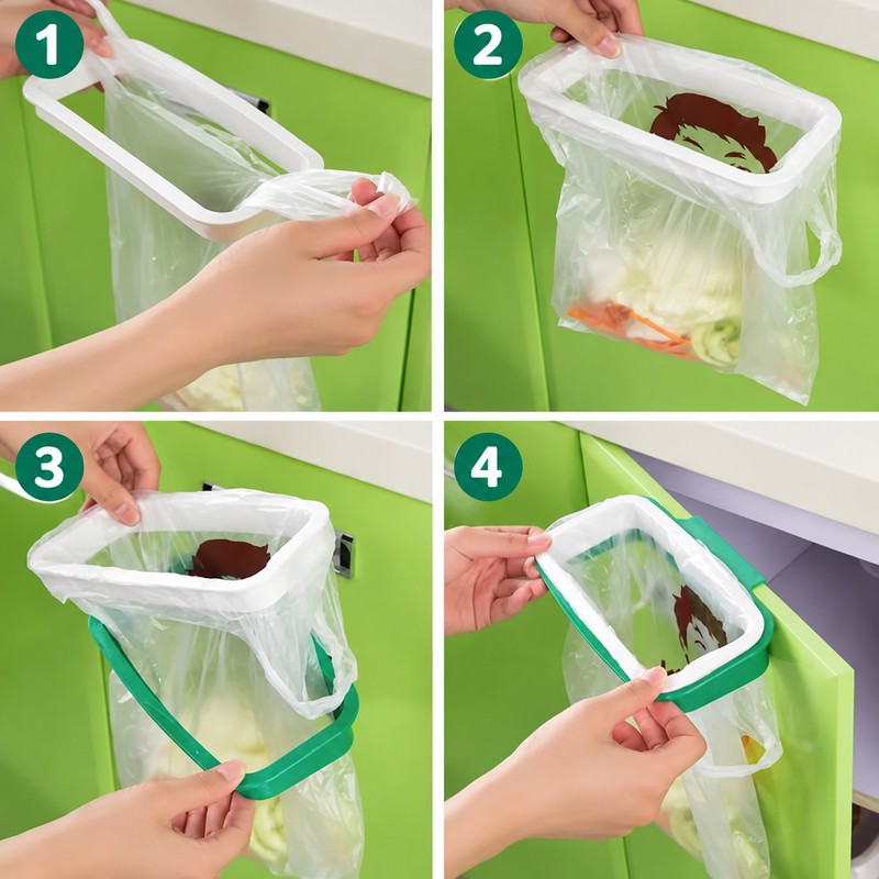 Hanging Garbage Bag Holder for Kitchen Cabinets – Covered Compact