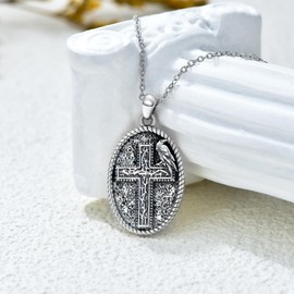 PROESS Raven Cross Necklace 925 Sterling Silver Gothic Crow Cross Pendant Necklace Mystic Witch Jewelry Presents for Women Men