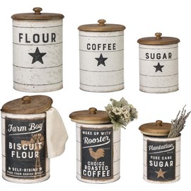 Primitives by Kathy 39060 Farmhouse Tin Canisters, Sugar/Coffee/Flour