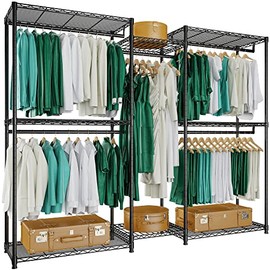 Raybee Clothes Rack, Heavy Duty Clothing Racks for Hanging Clothes Rack Capacity 800 LBS,Metal Garment Rack Heavy Duty Clothing Rack With Shelves,Portable Clothes Rack for Hanging,77"H x75"W x17.8"D