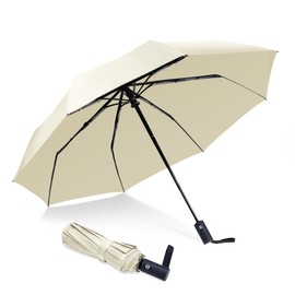 NPCQUN Travel Essentials Umbrella Windproof Compact Collapsible Light, Automatic, Strong and Portable, Wind Resistant, Folding Small Umbrella for Rain Cream