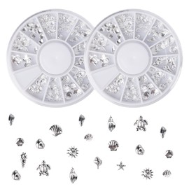 2 Discs Beach Nail Charms, Seashell Ocean Nail Charms, 3D Alloy Summer Ocean Theme Beach Jewelry with Silver Assorted Styles, DIY Manicure Decorations for Women & Girls