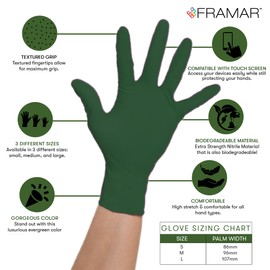 FRAMAR Green Nitrile Gloves Small – Biodegradable Gloves Disposable Small, Disposable Gloves Small, Non Latex Gloves Small, Latex Free Gloves Small, Rubber Gloves Small, Hair Dye Gloves – 100