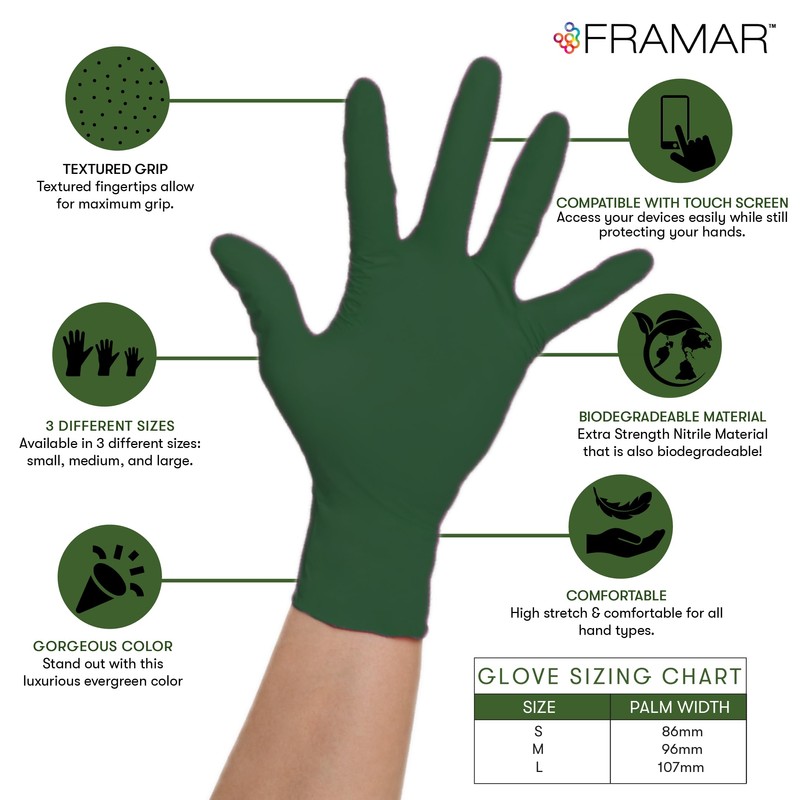 FRAMAR Green Nitrile Gloves Small – Biodegradable Gloves Disposable Small,