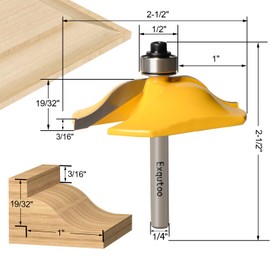 Exqutoo 3PCS 1/4" Shank Router Bit Set, Raised Panel Cabinet Door Making Router Bits, Cemented Carbide Router Bits, Woodworking Tools Router Door & Window Bits (Tenon Joint Cutter Diameter: 1-3/4")