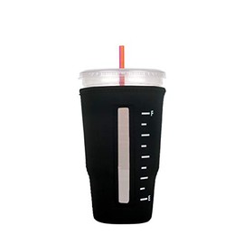 Reusable Insulator Neoprene Cup Sleeve for Iced Beverages and Coffee (Black, Large)