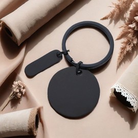 Frinnovan 30 Pack Round Engravable Metal Keychain Blanks Stainless Steel Engraving Key Ring Stamping Tags for DIY Crafts, Black, 30 Pack