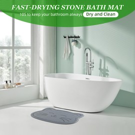 funest Instant Dry Stone Bath Mat, Diatomite Stone Bath Mat for Bathroom Quick Drying, Large Shower Mat Non Slip Easy to Clean for Bathroom, with Anti-Slip Pad (23.6×15.4",Cat)