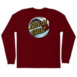 SANTA CRUZ Men's Wave Dot L/S Skate Shirts, Burgundy w/Gold, Large