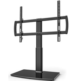 Universal Tabletop TV Stand with Wall Mount for 32 to 70 inch 4 Level Height Adjustable, Heavy Duty Tempered Glass Base, Holds up to 110lbs Screens, HT03B-002
