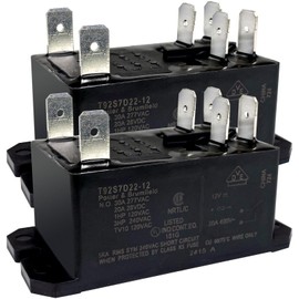 2-Pack T92S7D22-12 Relay 30A 12VDC 6-Pin DPST-NO (2 Form A) - Compatible with TE Connectivity T92 Series - for HVAC, Industrial Compressors & 600VAC Loads