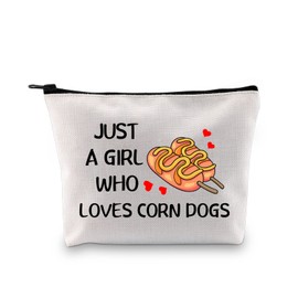 G2TUP Corn Dogs Lover Gift Who Loves Corn Dogs Makeup Bag Corndog Cosmetic Bag Hot Dog Lover Gift Foodie Zipper Travel Bag (Who Loves Corn Dogs White Bag)