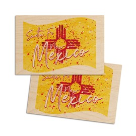Santa Fe, New Mexico, New Mexico State Flag, Abstract Watercolor Splatter, (4x6 Birch Wood Postcards, 2-Pack Stationary, Rustic Home Wall Decor)
