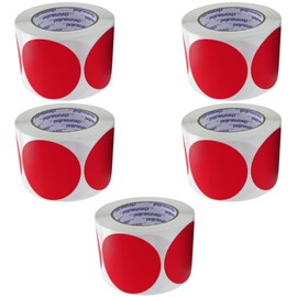 ChromaLabel 3 Inch Round Colored Stickers, Removable Sticky Dots Color Coding Labels, Sticker Dots for Office and Projects - 500 Sticker Labels per Roll, Red Colored Dot Stickers - Pack of 5