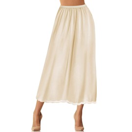 YILEEGOO Half Slips for Women Satin Underskirt Dress Extender Lace Trim Full Length Long Skirt 34-38in Length (A Beige, XXL)