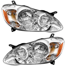 TopAutoGear for 2003 2004 2005 2006 2007 2008 Corolla Headlight Assembly for 2003-2008 Toyota Corolla Clear Lens Chrome Housing with Amber Reflector Headlamp Replacement Left and Right Pair