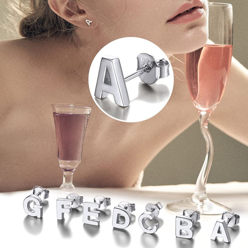 ChainsHouse 925 Silver Letter Stud Earrings A-Z Initial Alphabet Earrings
