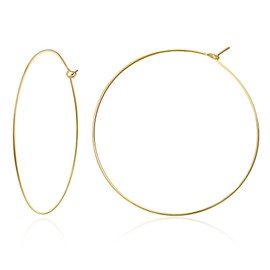 18k Gold Plated Sterling Silver Hoop Earrings for Women, Simple Medium Thin Gold Hoop Earring Lightweight 50mm Round Wire Earring Hypoallergenic Loop Earrings for Women