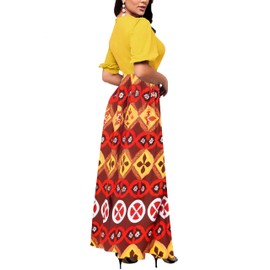 TieBnss Plus Size Maxi Dresses for Women Church Short Sleeve Long Dress Casual Round Neck Floral Print Dresses XX-Large