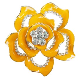 Navachi 18k Gold Plated White Crystal Yellow Enamel Rose Flower Az7432 Brooch Pin