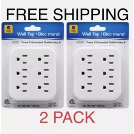 intertek 6 Outlet Wall Outlet Adapter Multi Plug Power Splitters Electrical Tap In 2 Pack