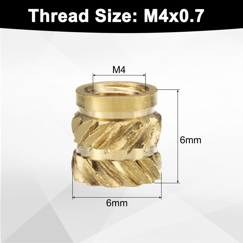 sourcing map 100pcs M4 Threaded Inserts Brass Heat Set Insert