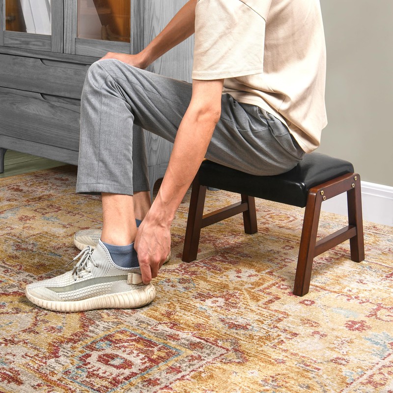 JESONVID Small Foot Rest Ottoman, 11.8" H PU Leather Rectangle