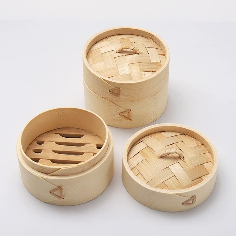 DEAUVIOR Bamboo Steamer Basket - Traditional Dumpling Steamer with Lid
