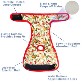 Leekalos Reusable Washable Dog Diapers Female (3 Pack) - Highly Absorbent Doggie Diapers - Size Adjustable Puppy Diapers for Dog Period Panties (Small, Flora)