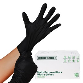 Humboldts Secret 7 Mil Black Nitrile Gloves Disposable Latex Free & Powder Free | Heavy Duty Food Safe Gloves | Textured Rubber Gloves | Great For Work, BBQ, Cleaning, etc | (Large - Box of 100)