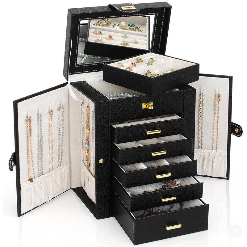 AKOZLIN Jewelry Box Organizer Functional Leather Jewelry Storage Case for