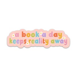 3PCs A Book A Day Keeps Reality Away Sticker, Funny Bookish Reading Waterproof Vinyl Stickers Decals for Kindle Laptop Water Bottle Notebook, Stickers for Book Nerds Readers Bookworms (3 Inches)